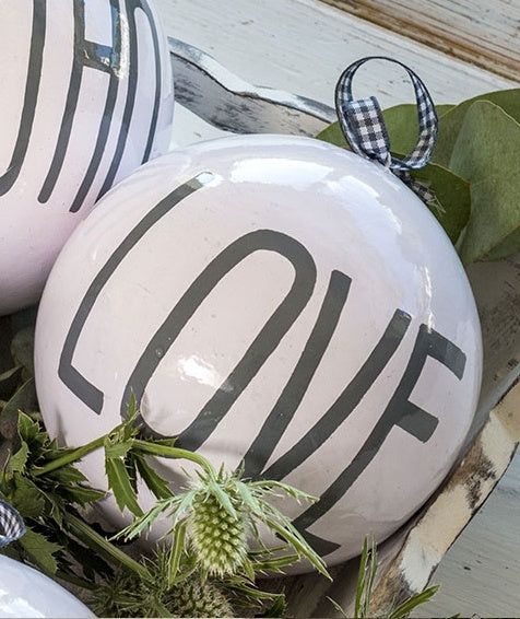 Christmas Tree Decoration: Enamel Large Bauble Love - White & Grey