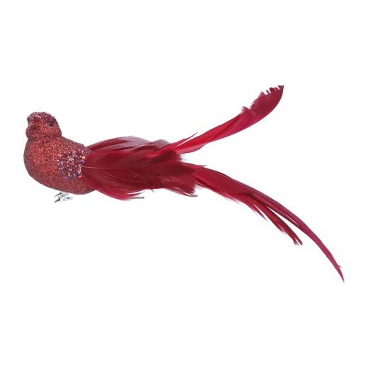 Christmas Tree Decoration: Fabric Bird Clip Feather Tail Burgandy Red - Gisela Graham