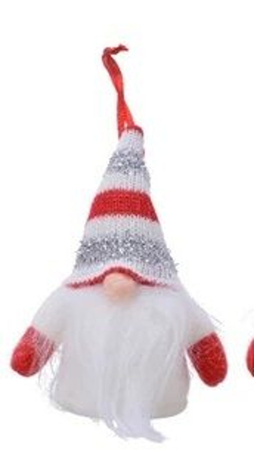 Christmas Tree Decoration: Fabric Gonk Striped Hat - Red & Silver