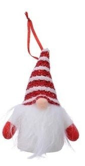 Christmas Tree Decoration: Fabric Gonk Striped Hat - Red & White
