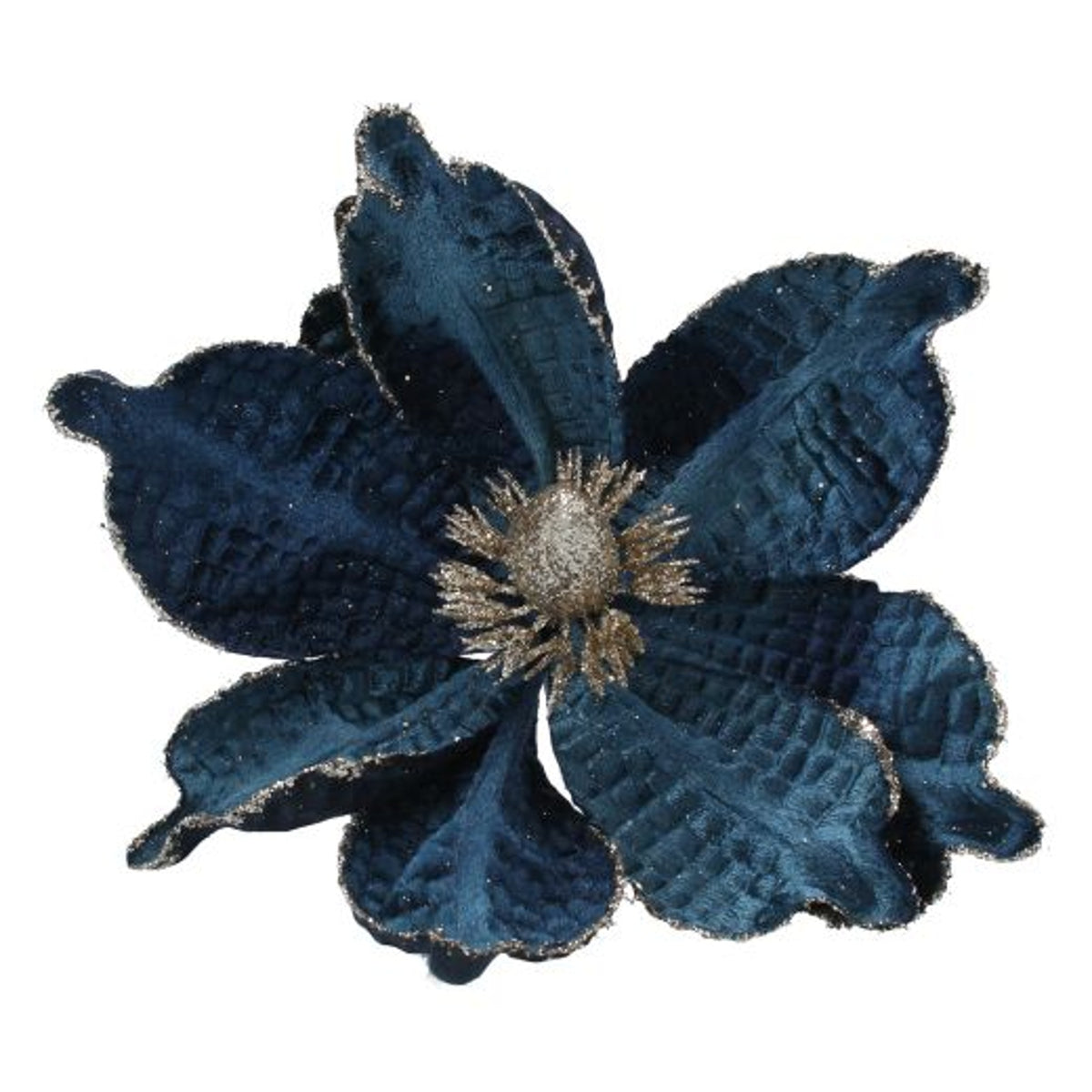 Christmas Tree Decoration: Fabric Magnolia Flower Pick Dark Blue - Gisela Graham