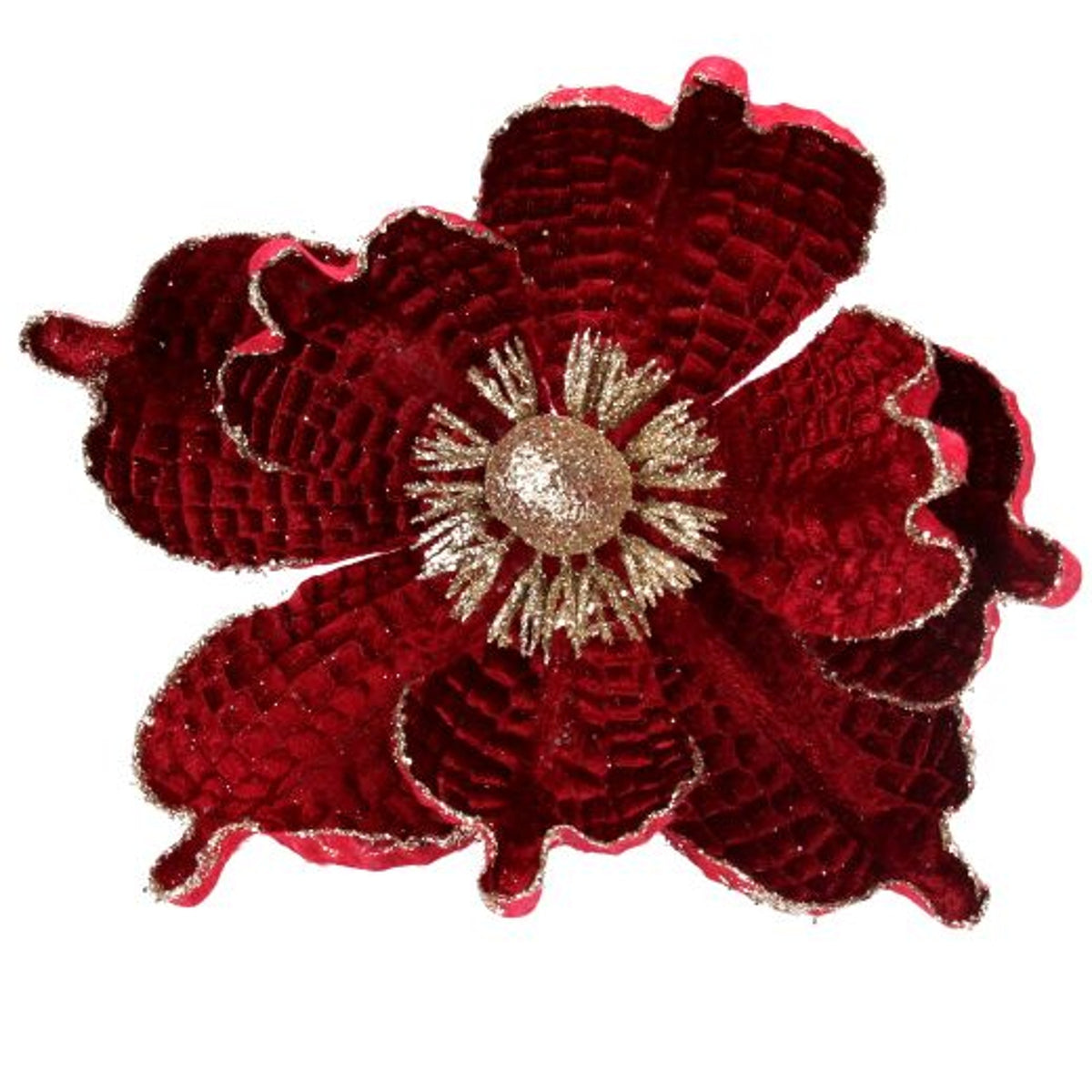 Christmas Tree Decoration: Fabric Magnolia Flower Pick Dark Red - Gisela Graham