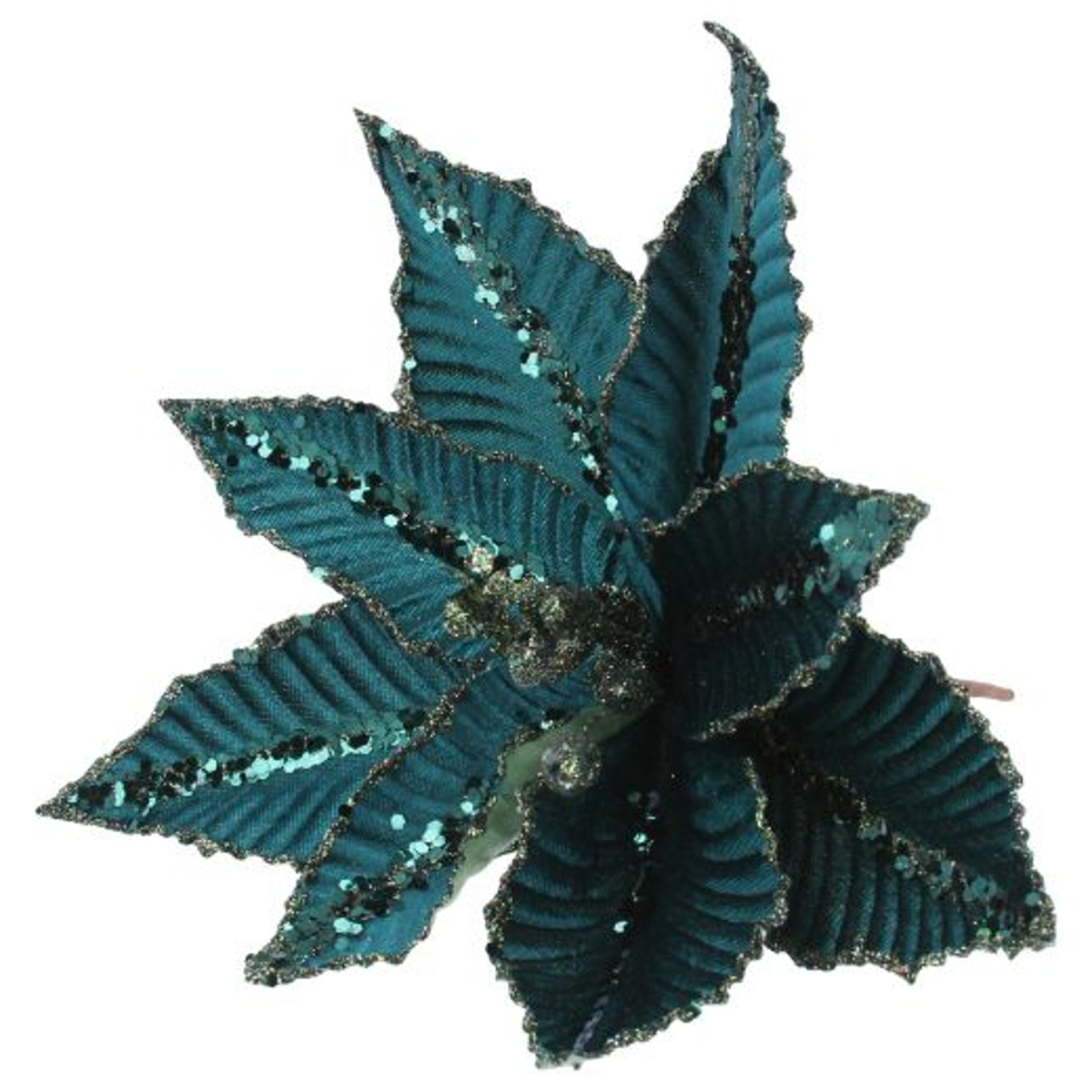 Christmas Tree Decoration: Fabric Poinsettia Flower Pick Turquoise - Gisela Graham
