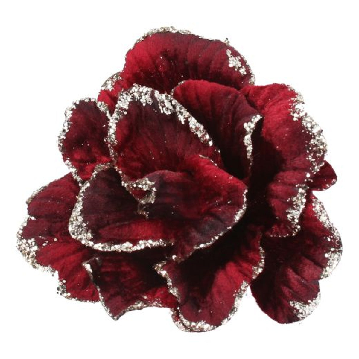 Christmas Tree Decoration: Fabric Rose Flower Clip Burgandy Red & Gold - Gisela Graham