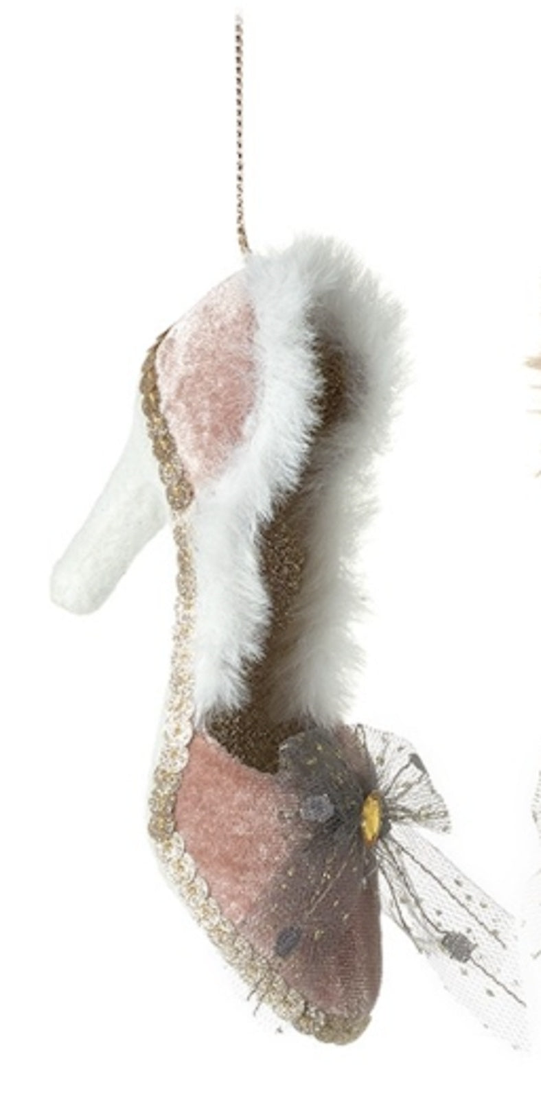 Christmas Tree Decoration: Fabric Shoe Fur Lined Glitter Border Gem Sparkle ROMANCE - Pink