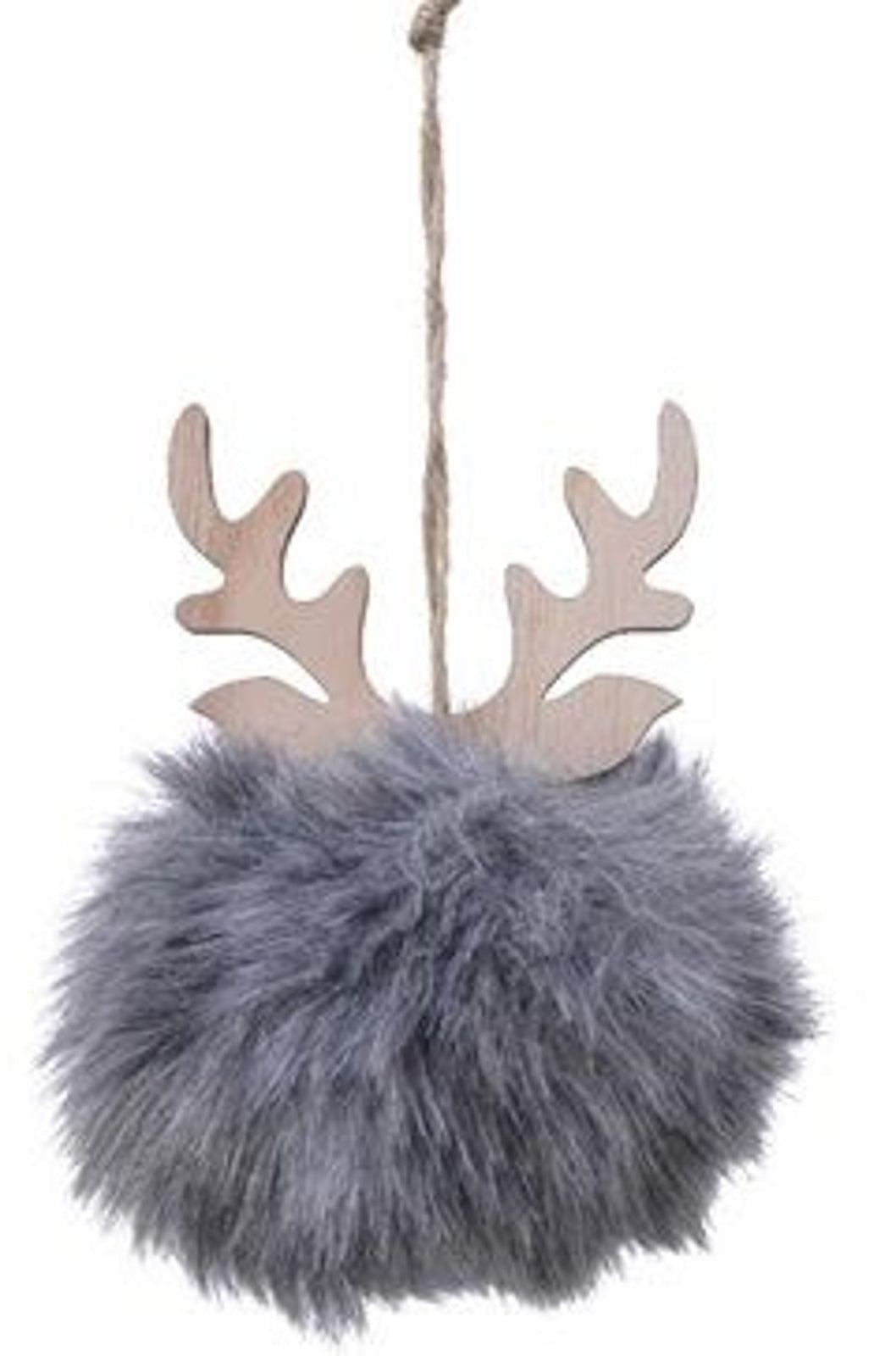 Christmas Tree Decoration: Faux Fur Pom Pom Antlers - Grey