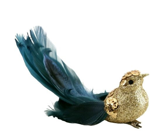 Christmas Tree Decoration: Feaher Bird Clip Gold - Gisela Graham