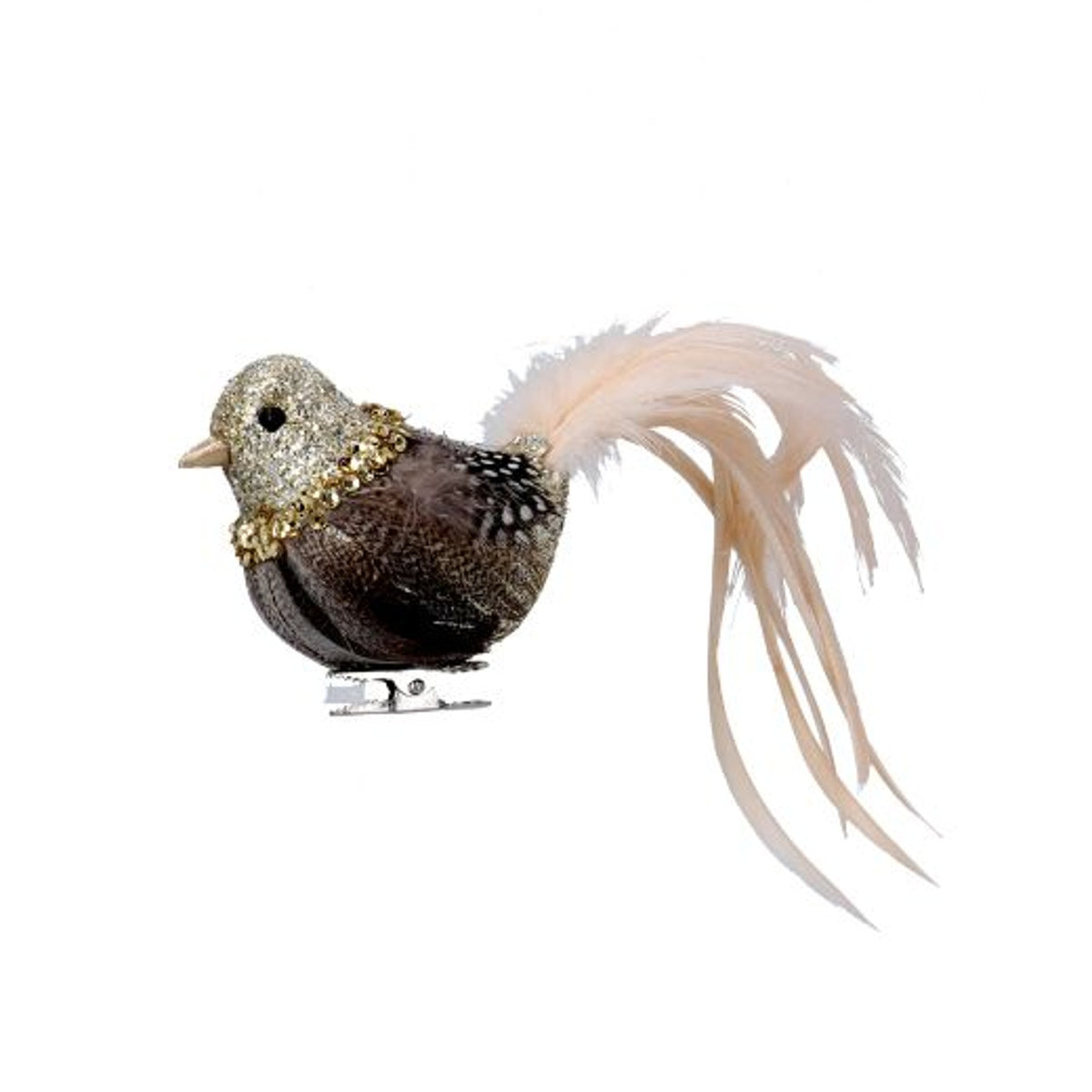 Christmas Tree Decoration: Feather Bird Clip on - Pink & Natural - Gisela Graham