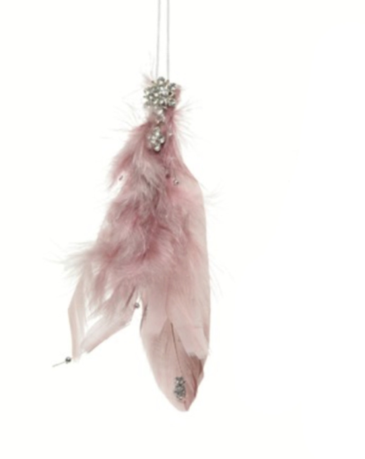 Christmas Tree Decoration: Feather Glitter Beaded ROMANCE - Dark Pink