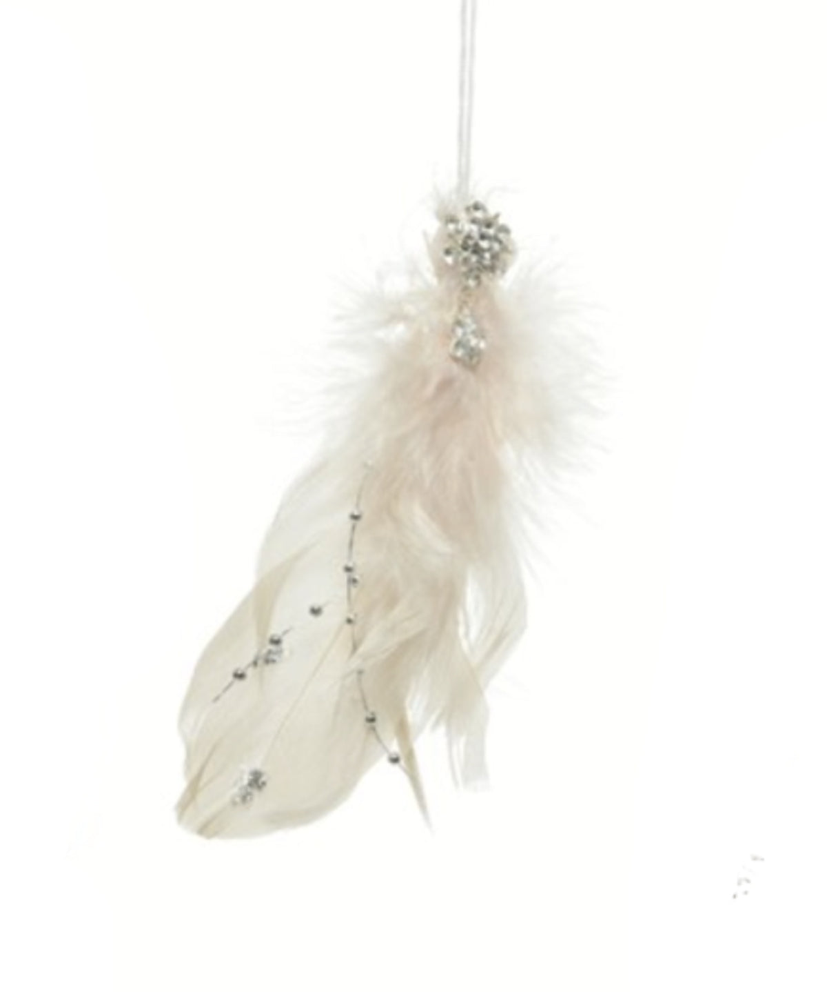 Christmas Tree Decoration: Feather Glitter Beaded ROMANCE - White