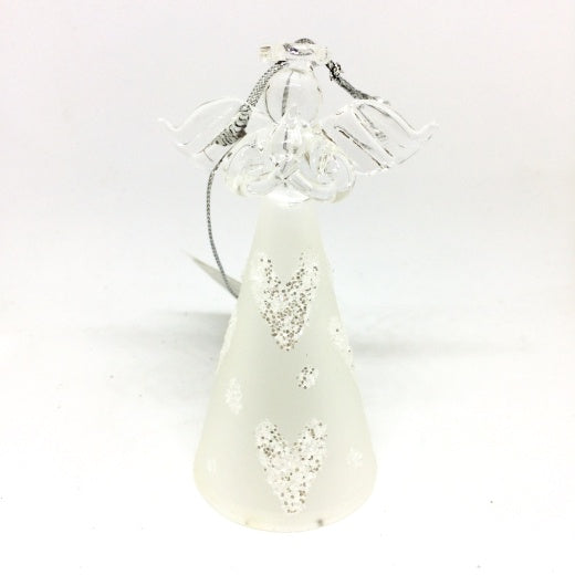 Christmas Tree Decoration: Glass Angel Heart Skirt Frosted White - medium