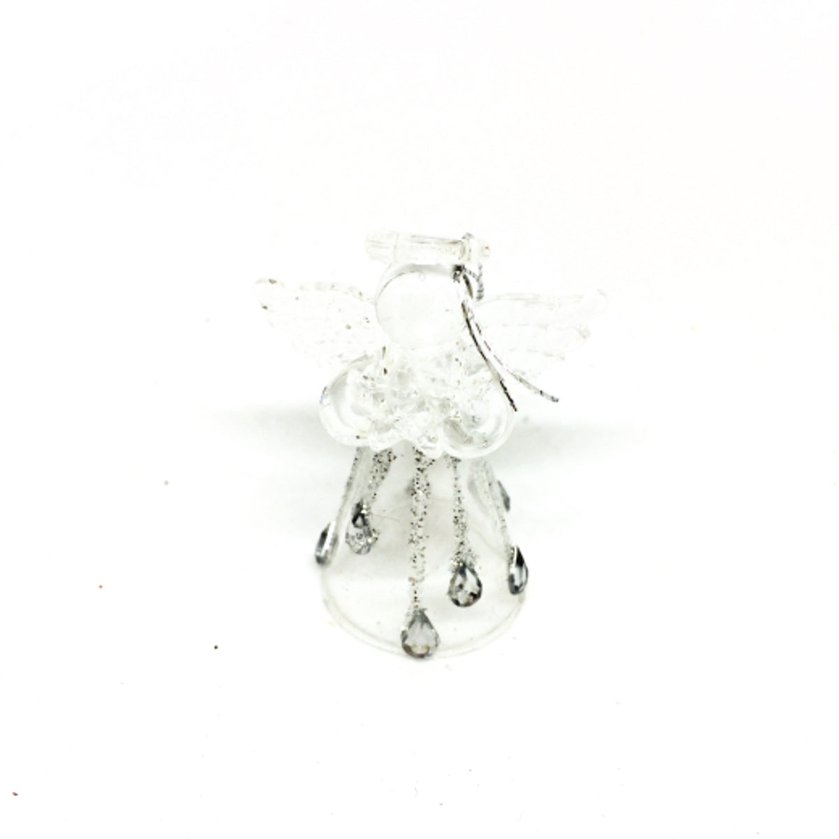 Christmas Tree Decoration: Glass Angel Praying Crystal Drop Skirt Mini - Silver