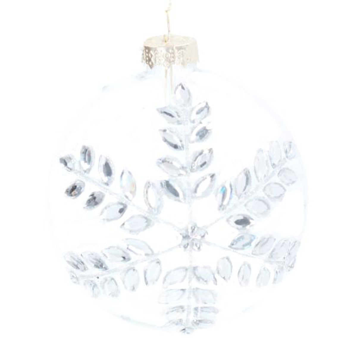 Christmas Tree Decoration: Glass Bauble Diamante Snowflake Clear & Silver - Gisela Graham