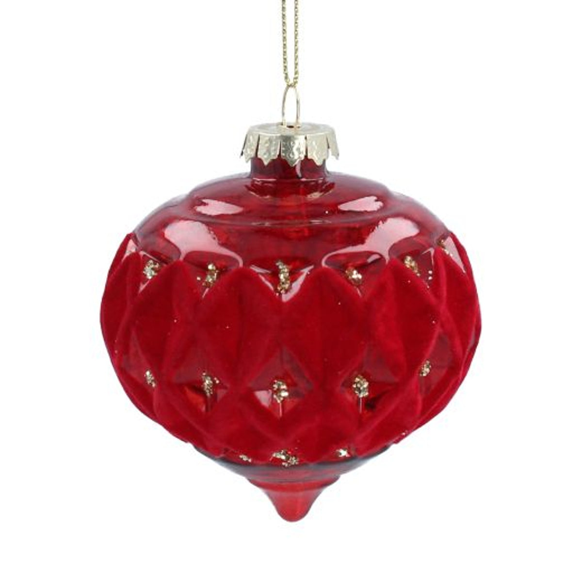 Christmas Tree Decoration: Glass Bauble Faceted Ogee Red - Gisela Graham