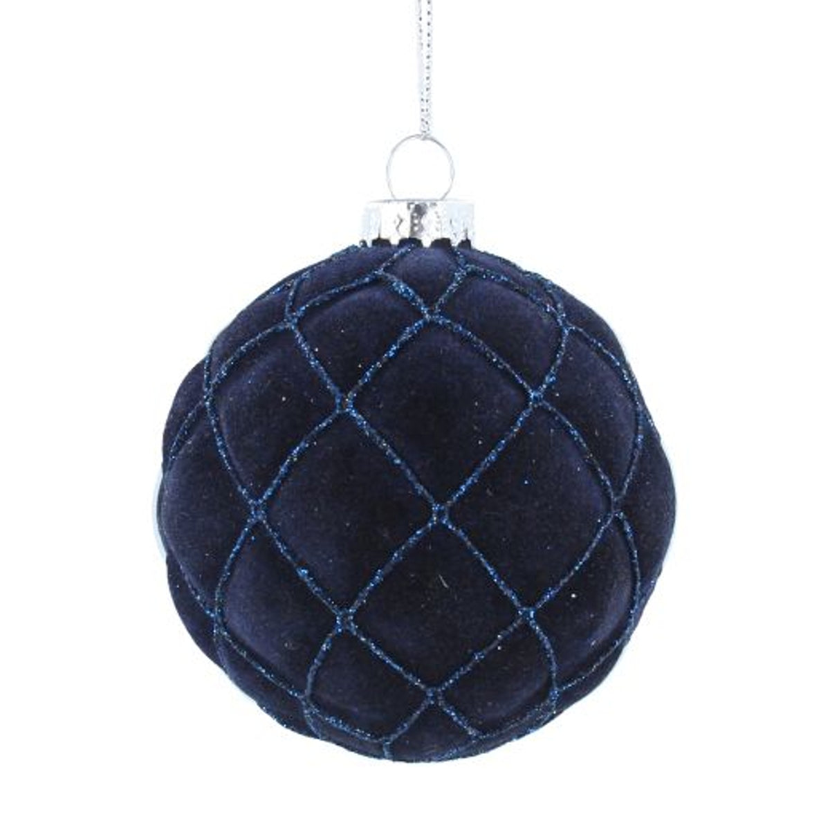 Christmas Tree Decoration: Glass Bauble Flock Harlequin Navy - Gisela Graham