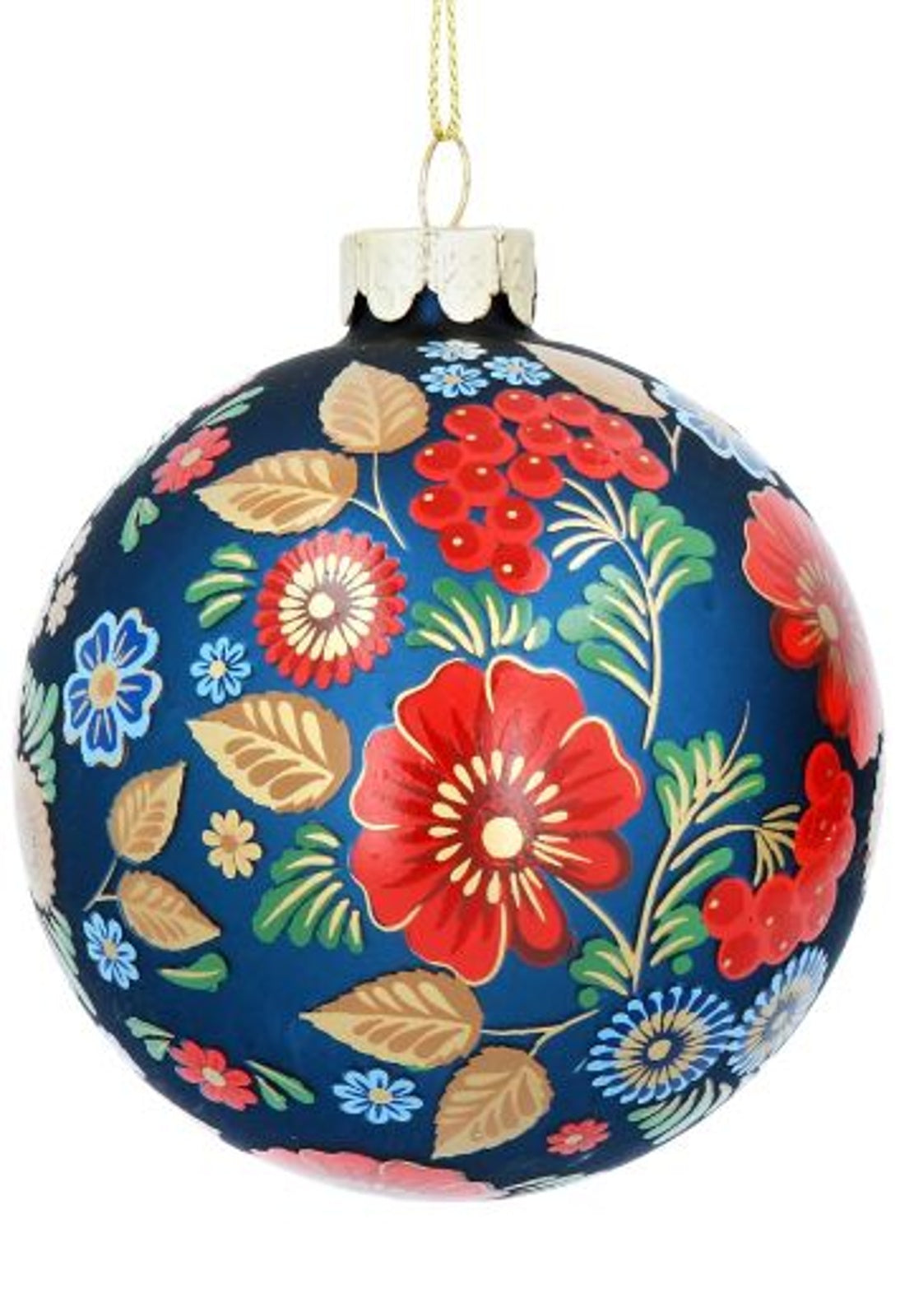 Christmas Tree Decoration: Glass Bauble Folk Art Navy Blue - Gisela Graham