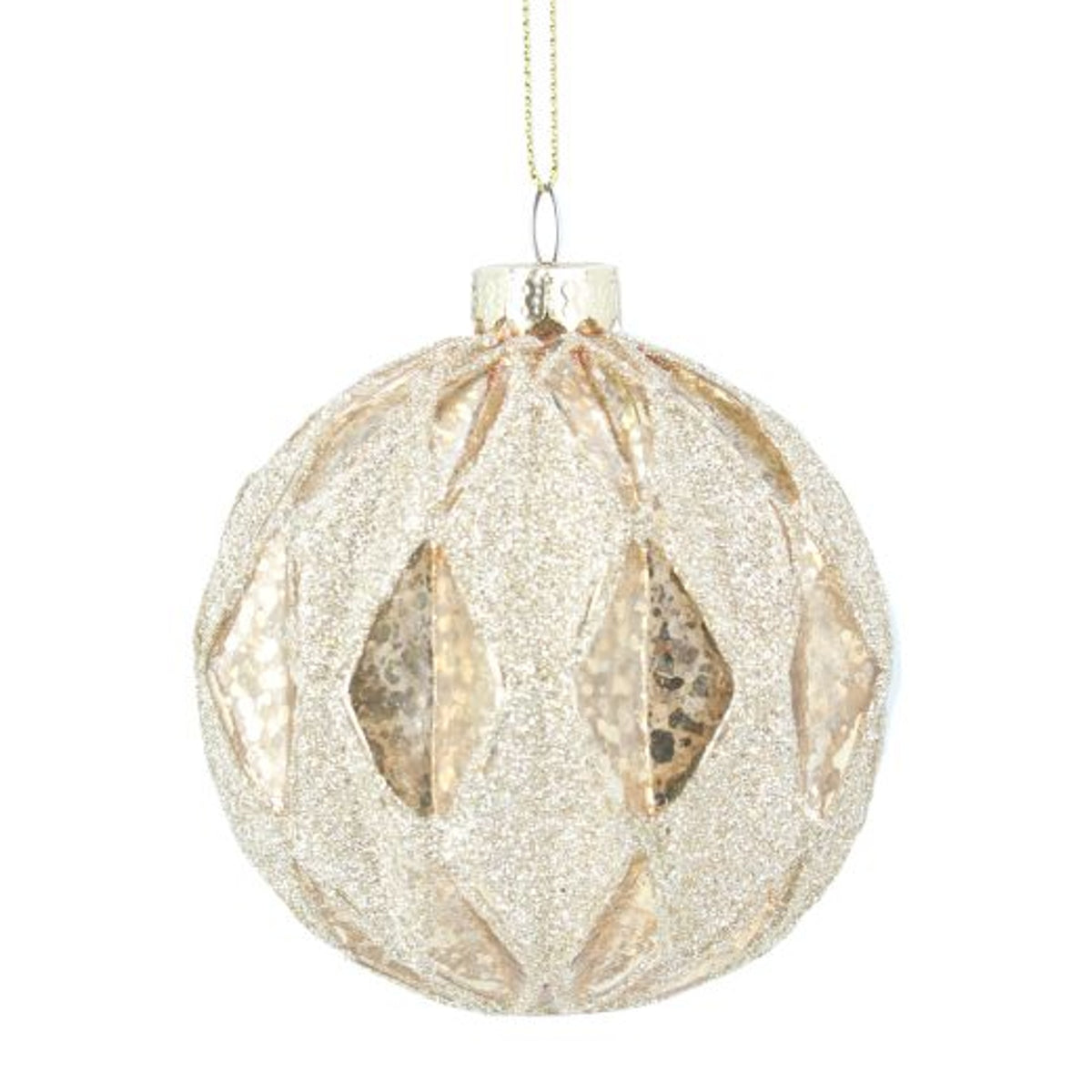Christmas Tree Decoration: Glass Bauble Frosted Harlequin Gold - Gisela Graham