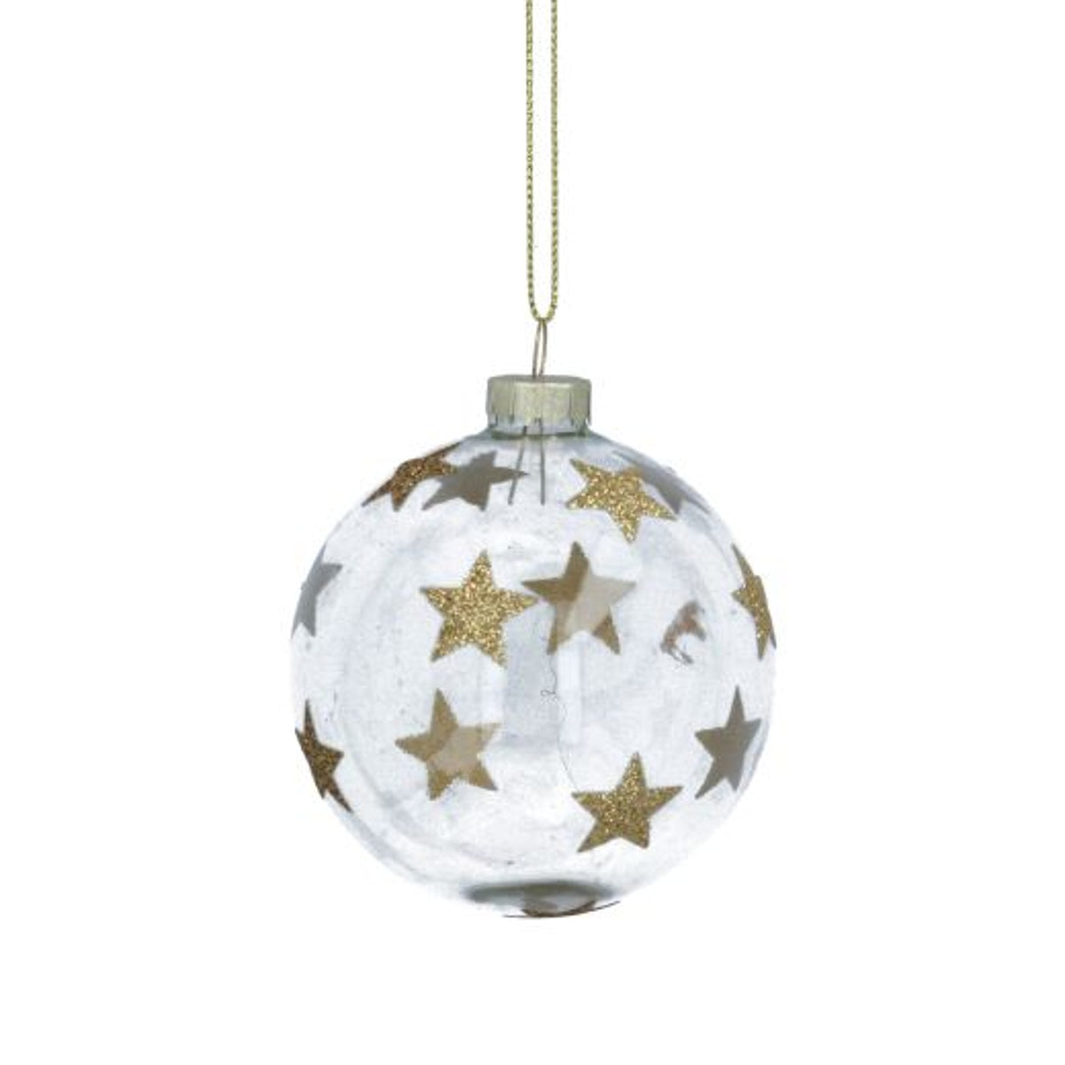 Christmas Tree Decoration: Glass Bauble Glitter Stars Clear & Gold - Gisela Graham