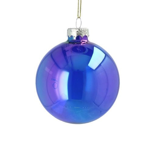 Christmas Tree Decoration: Glass Bauble Iridescent Clear - Blue - Gisela Graham