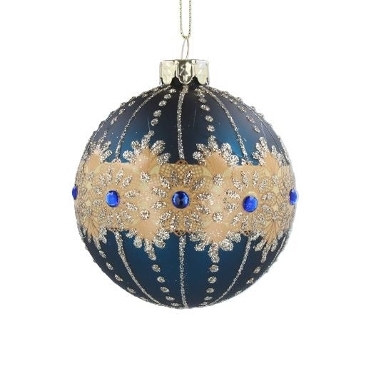Christmas Tree Decoration: Glass Bauble Jewel Band Navy Blue & Gold - Gisela Graham