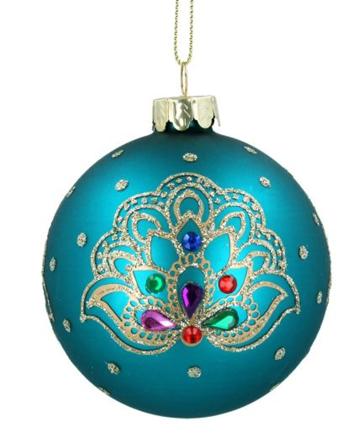 Christmas Tree Decoration: Glass Bauble Jewel Peacock Design Teal - Gisela Graham
