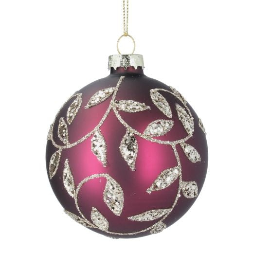 Christmas Tree Decoration: Glass Bauble Matt Gold Leaf Burgundy Red - Gisela Graham