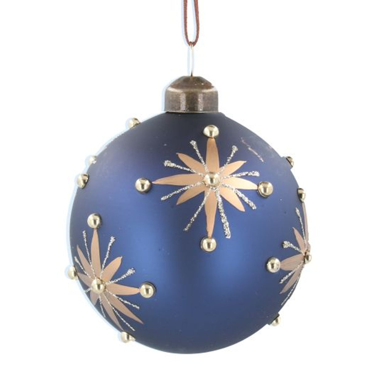 Christmas Tree Decoration: Glass Bauble Matt Gold Stars Navy Blue - Gisela Graham