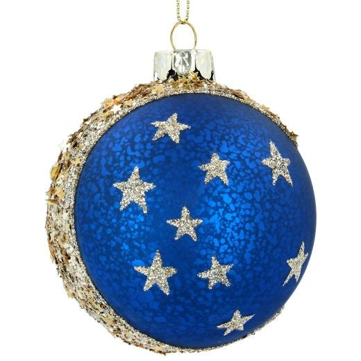 Christmas Tree Decoration: Glass Bauble Moon & Stars Gold & Blue - Gisela Graham