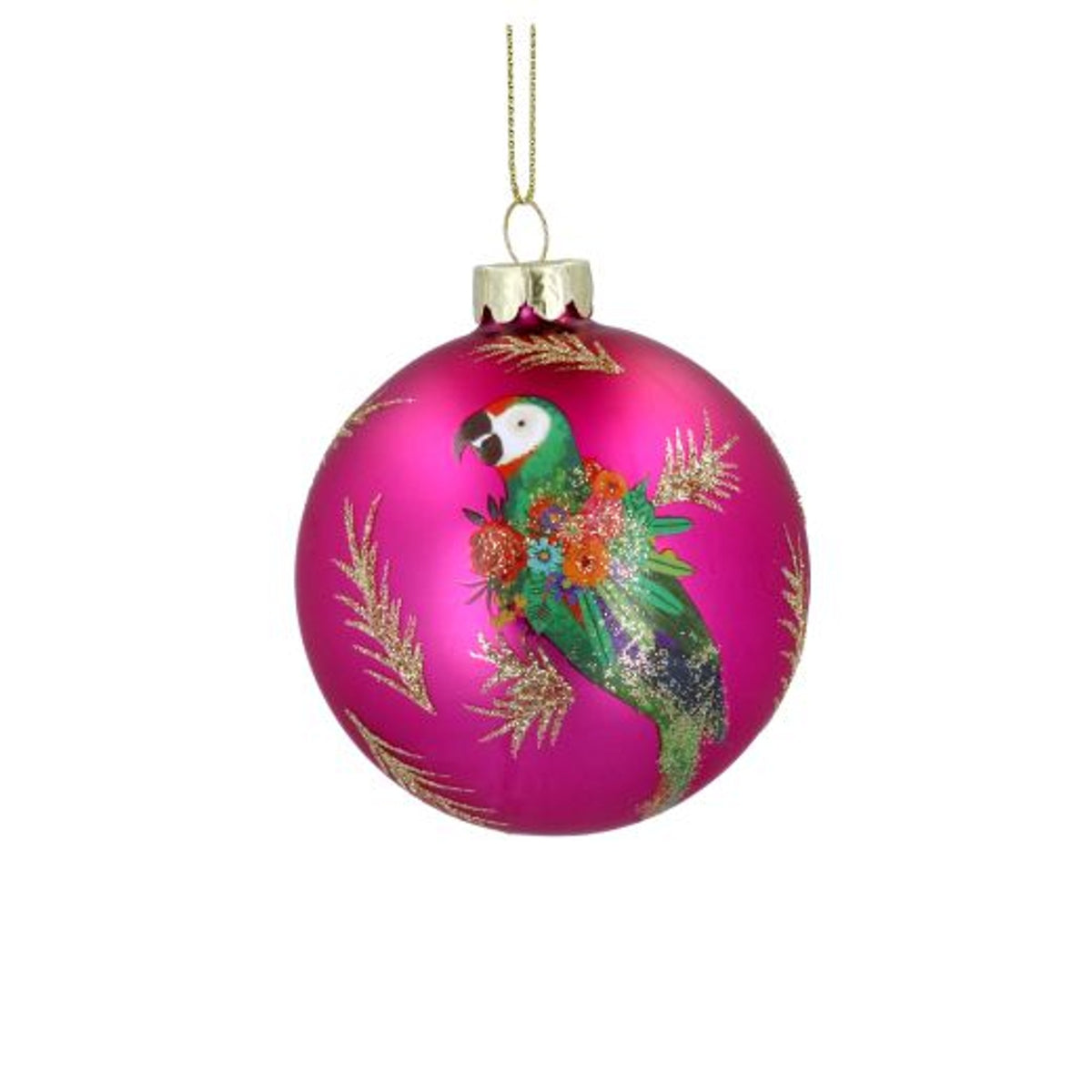 Christmas Tree Decoration: Glass Bauble Parrot - Pink - Gisela Graham