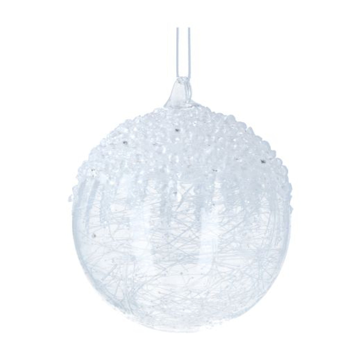 Christmas Tree Decoration: Glass Bauble Shred & Beaded Top White - Gisela Graham