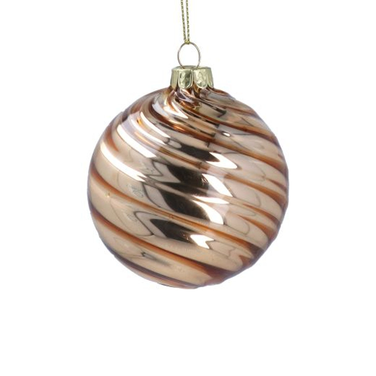 Christmas Tree Decoration: Glass Bauble Spiral Shiny - Gold - Gisela Graham