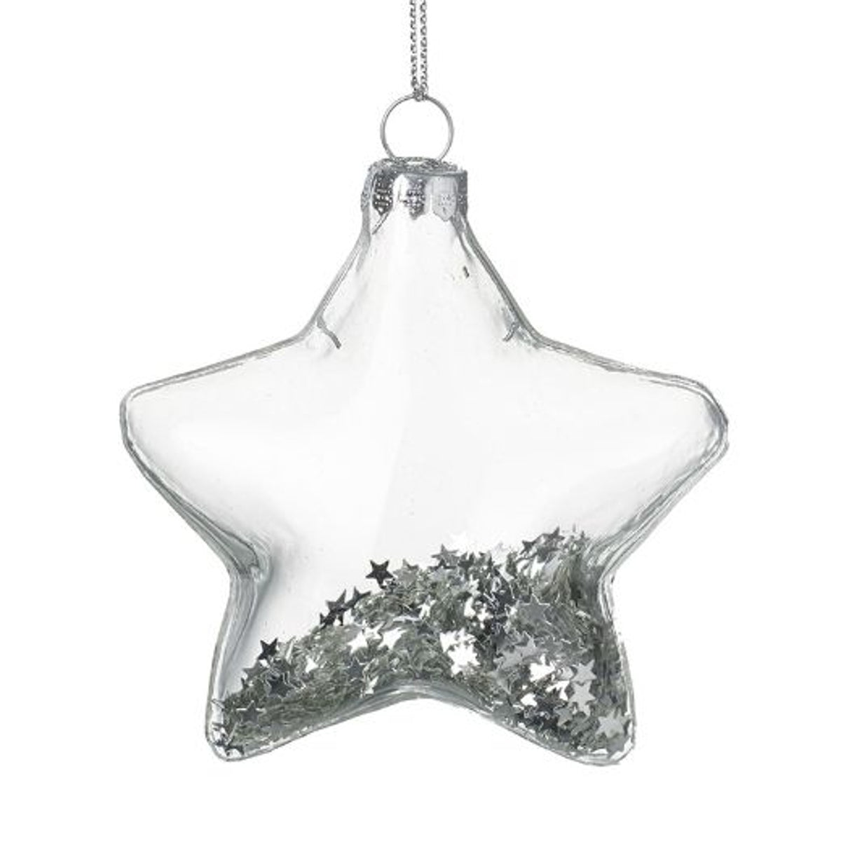 Christmas Tree Decoration: Glass Bauble Star Stars Inside - Clear & Silver - Heaven Sends