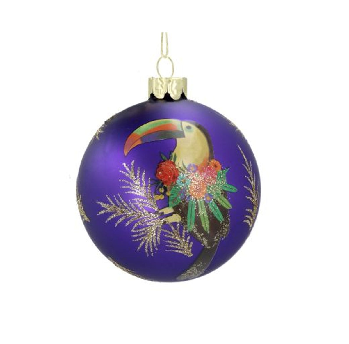 Christmas Tree Decoration: Glass Bauble Toucan - Purple - Gisela Graham