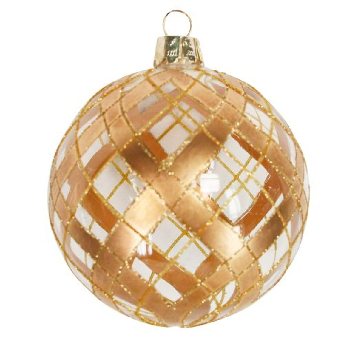 Christmas Tree Decoration: Glass Bauble Trellis Gold & Clear - Gisela Graham