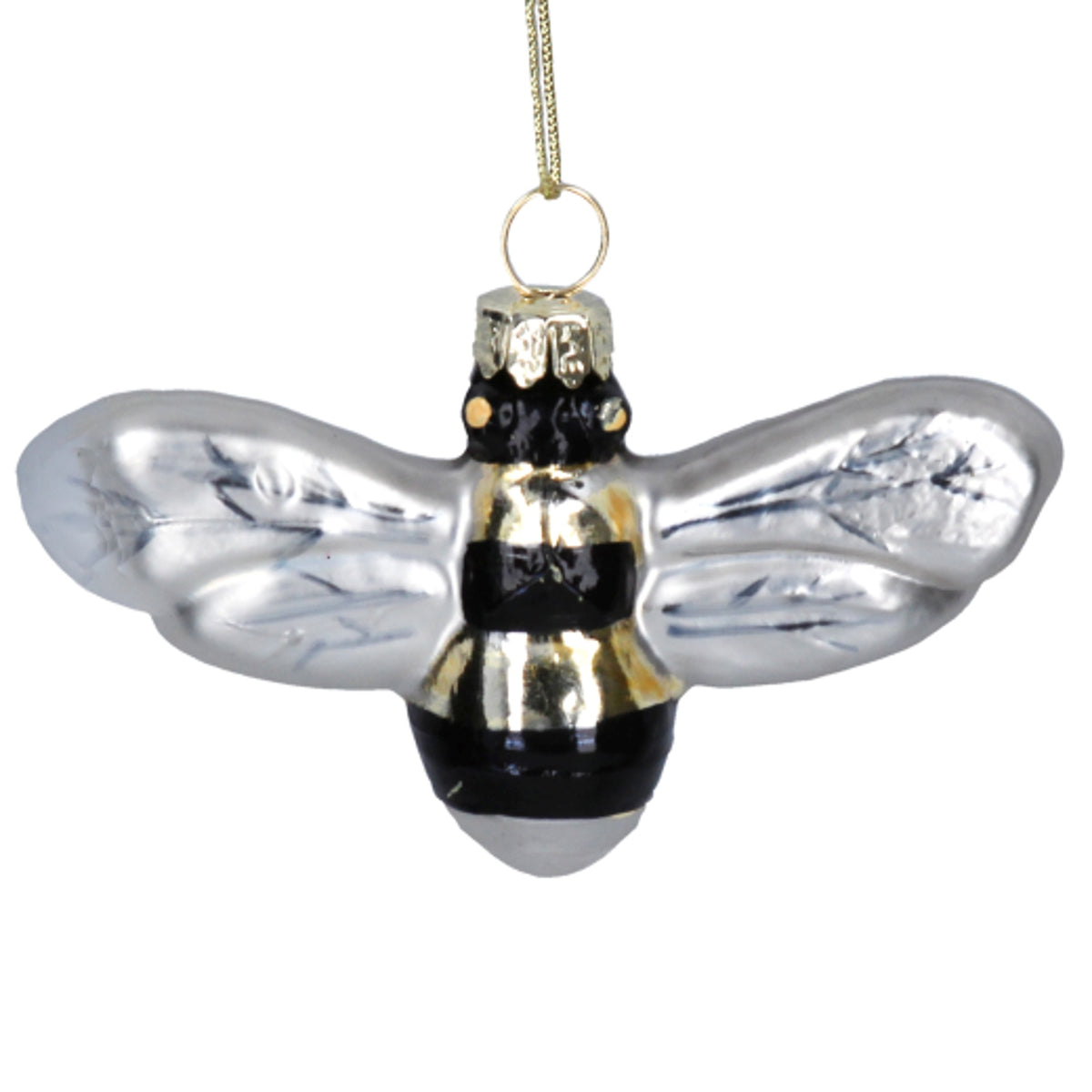 Christmas Tree Decoration: Glass Bumble Bee - Silver and Gold - Gisela Graham
