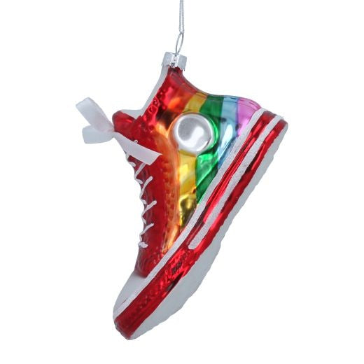 Christmas Tree Decoration: Glass Converse Shoe - Rainbow - Gisela Graham