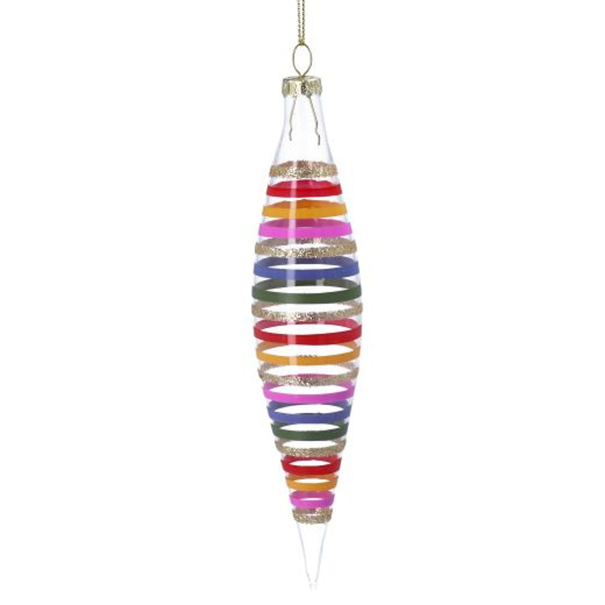 Christmas Tree Decoration: Glass Drop Rainbow Bands - Multicolour - Gisela Graham