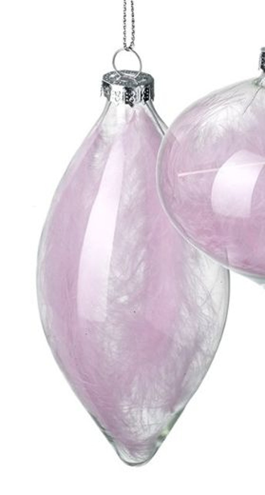 Christmas Tree Decoration: Glass Droplet Bauble Feathers Inside - Pink - Heaven Sends