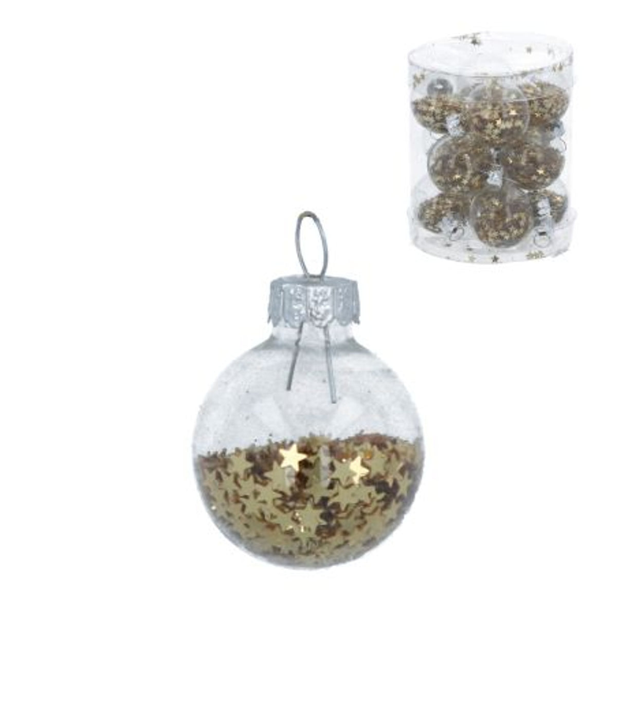 Christmas Tree Decoration: Glass Mini Bauble Gold Stars Inside Clear - Gisela Graham