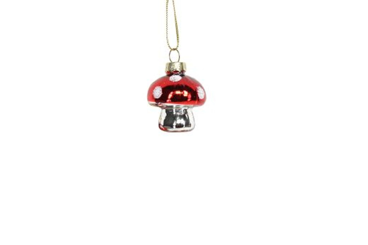 Christmas Tree Decoration: Glass Mini Toadstool - Red - Gisela Graham