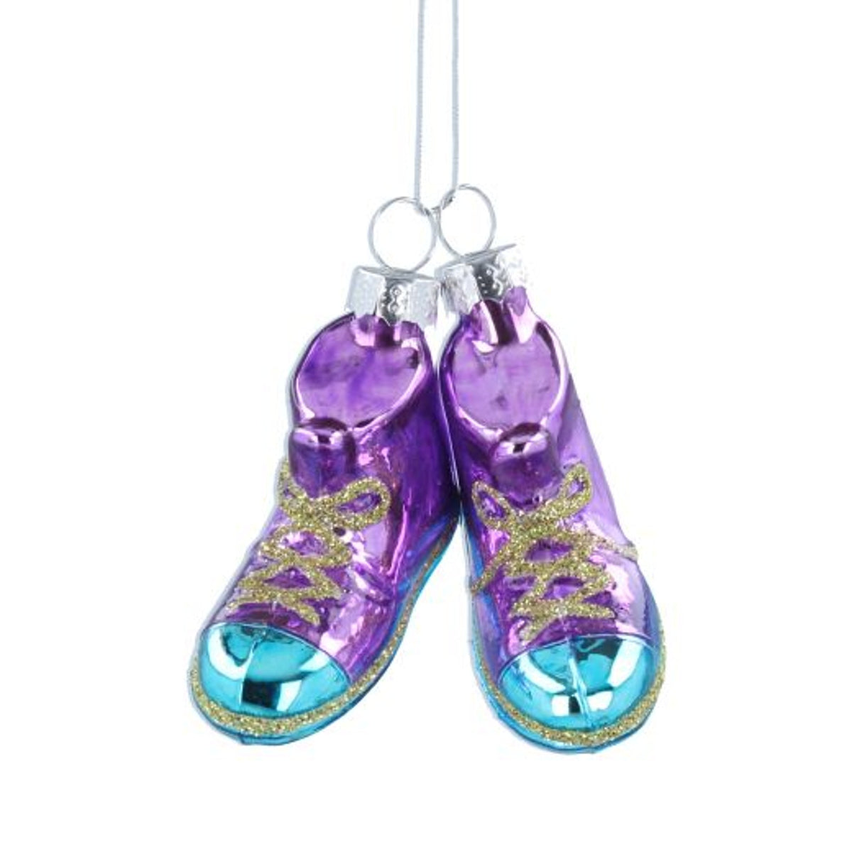 Christmas Tree Decoration: Glass Pair Shoes - Purple Blue - Gisela Graham