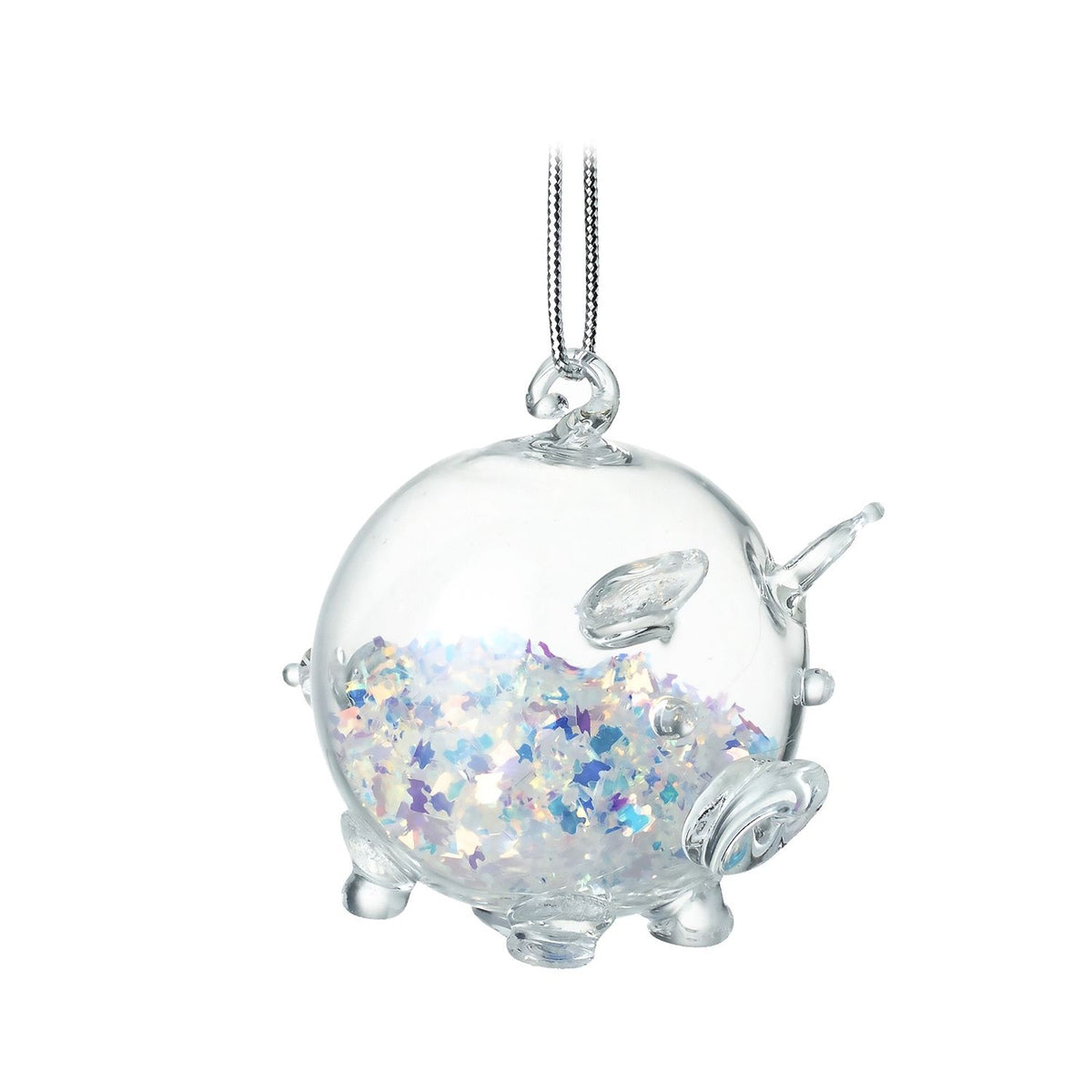 Christmas Tree Decoration: Glass Pig Glitter Inside - Multicolour