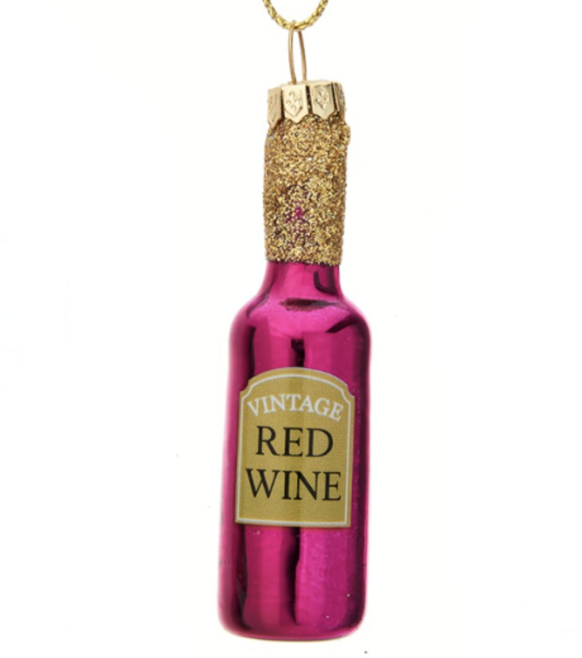 Christmas Tree Decoration: Glass Red Wine Mini Bottle RETRO - Pink