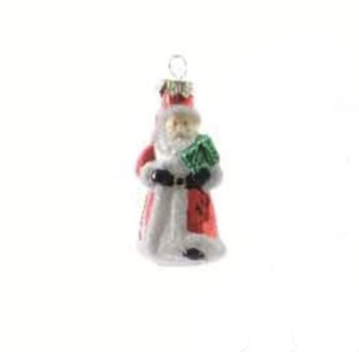 Christmas Tree Decoration: Glass Santa w Present RETRO - Red