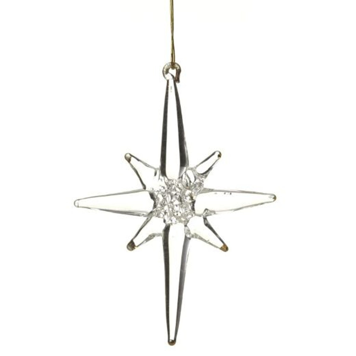 Christmas Tree Decoration: Glass Star Bethlehem 8 point Gold - Clear