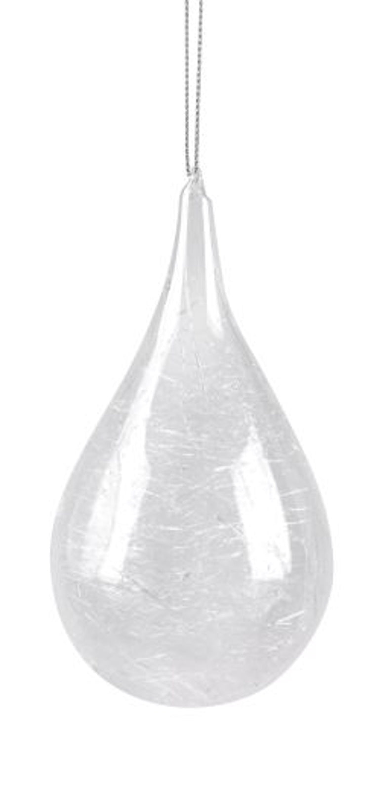 Christmas Tree Decoration: Glass Tear Drop Filled with Shreds - White