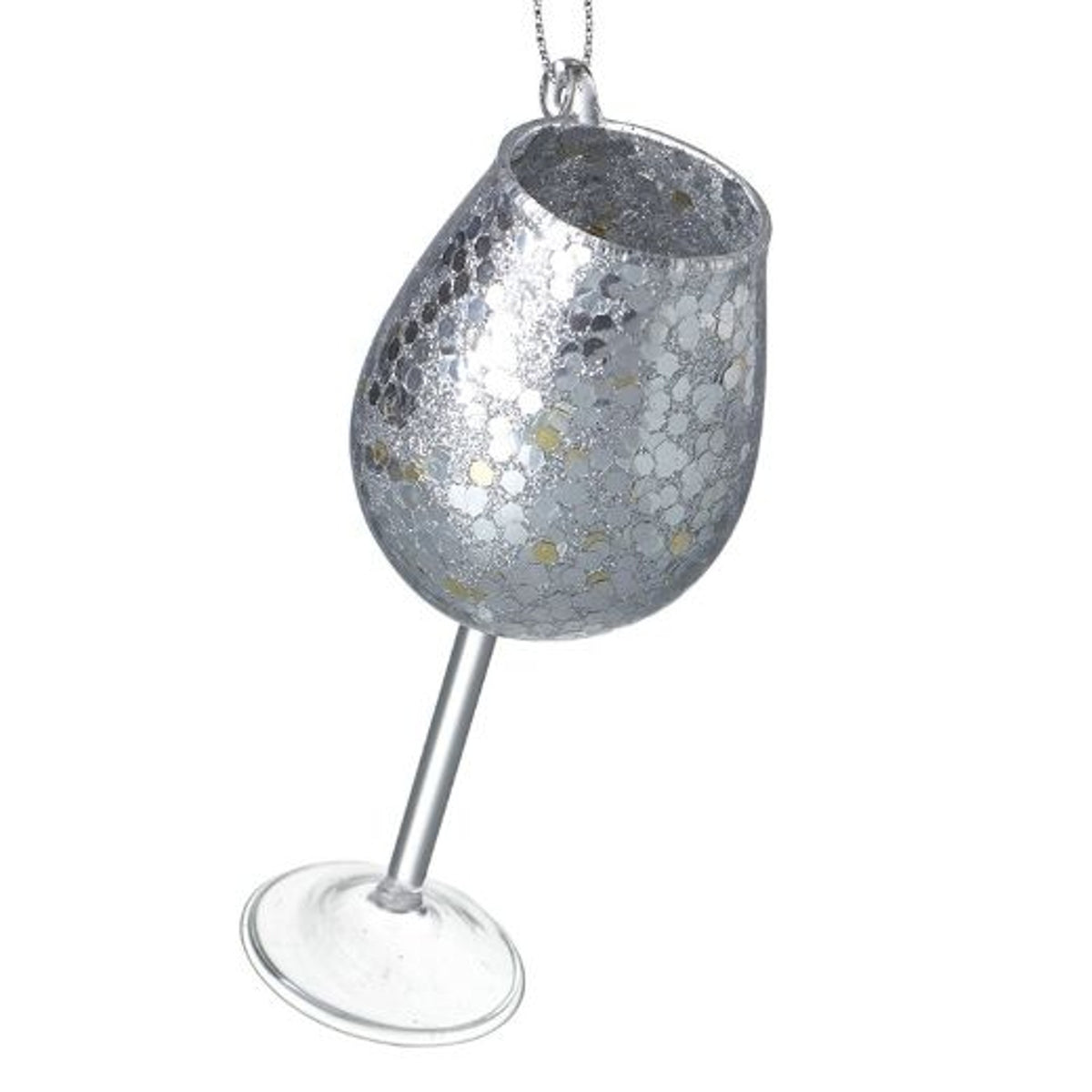 Christmas Tree Decoration: Glass Wine Glass Mottled - Silver - Heaven Sends