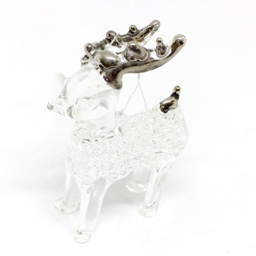Christmas Tree Decoration: Glass Xmas Reindeer  - Silver