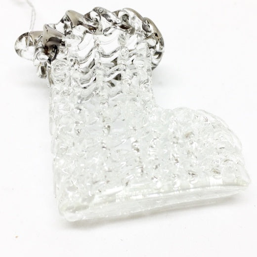 Christmas Tree Decoration: Glass Xmas Stocking - Silver