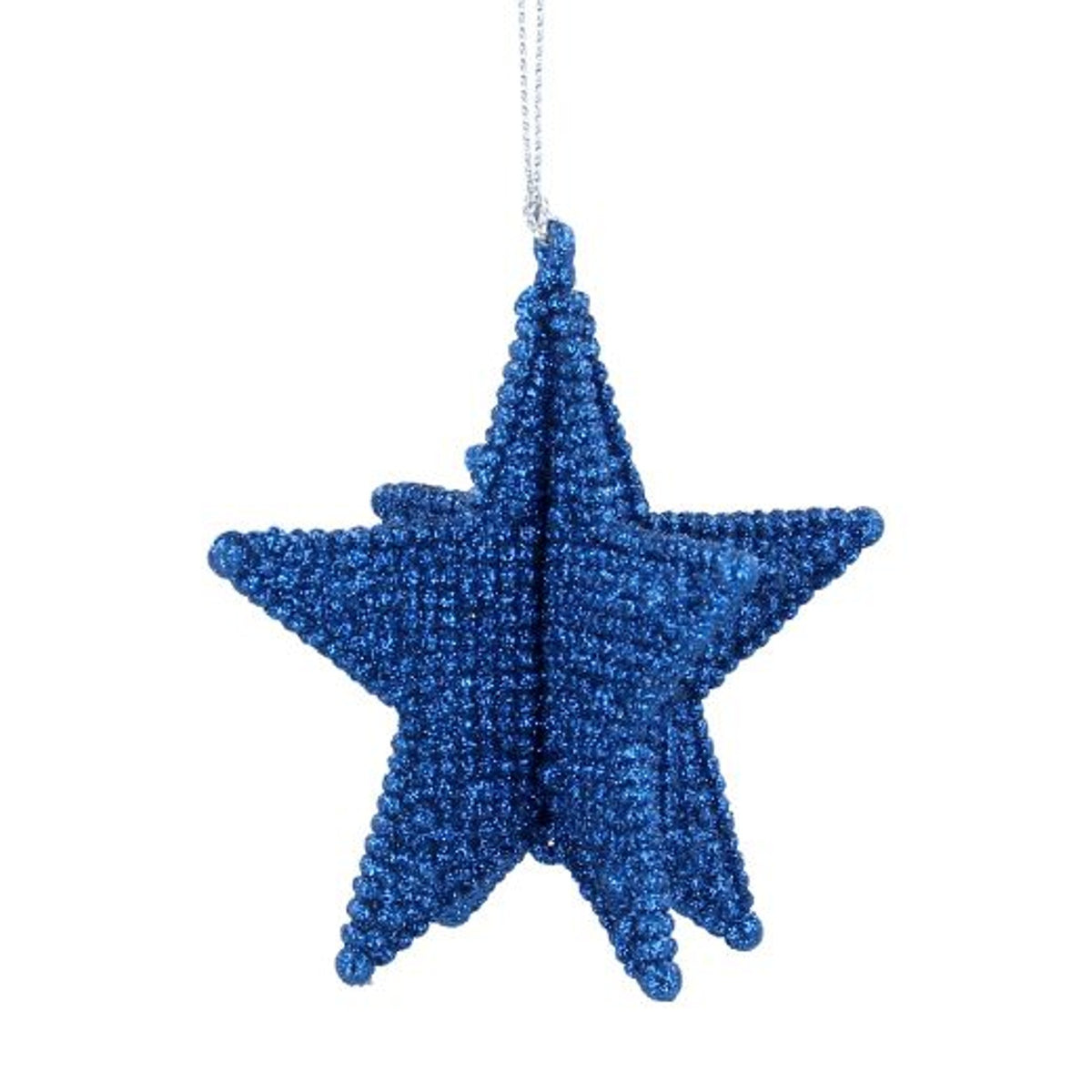 Christmas Tree Decoration: Glitter 3D 5 Point Star Blue - Gisela Graham